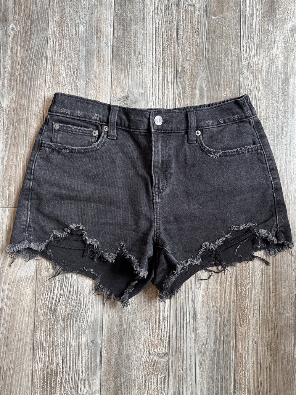 Aerie Black Distressed Denim Cutoff Shorts